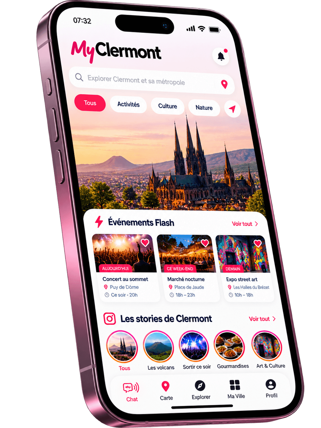 L'écran d'accueil de l'application MyClermont